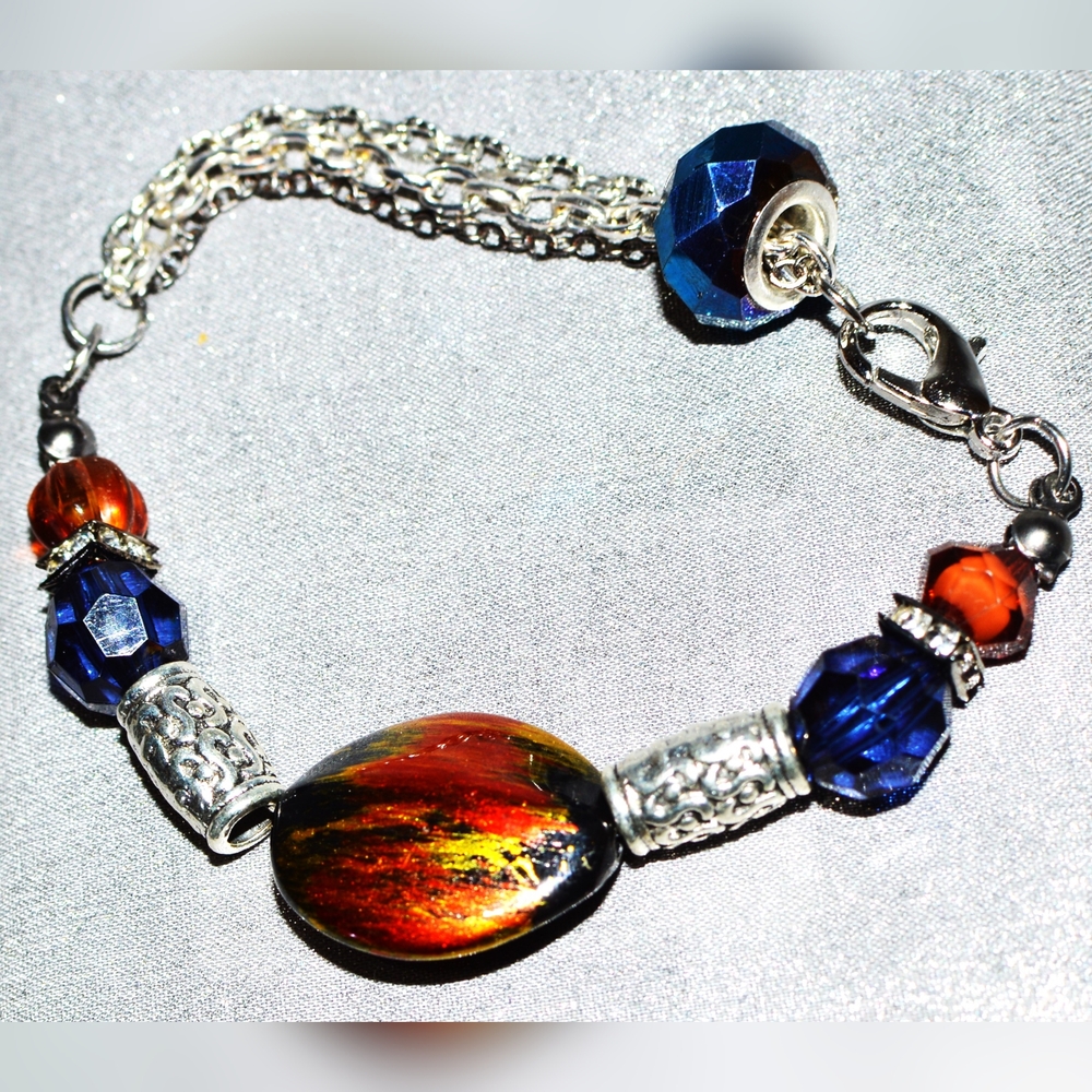 Fire and blue chain bracelet BC-15-009